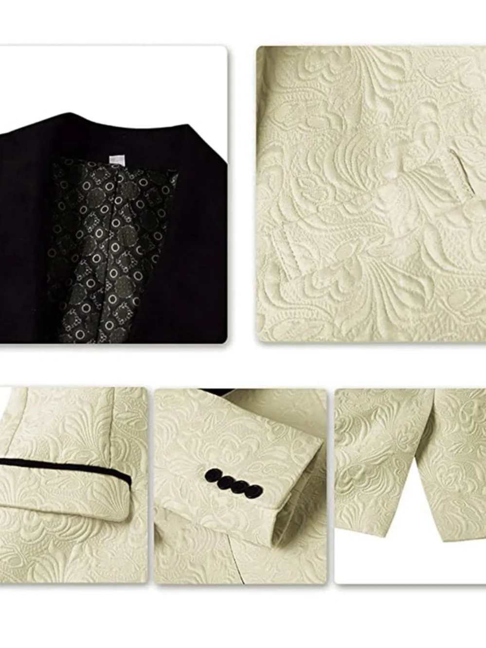 Cream Tuxedo Jacket with Black Shawl Lapel and Matching Vest